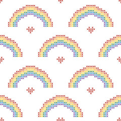 Rainbow cross stitch seamless pattern. LGBTQ  pride week concept. - obrazy, fototapety, plakaty