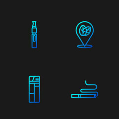 Set line Cigarette, Lighter, Electronic cigarette and Tobacco leaf. Gradient color icons. Vector