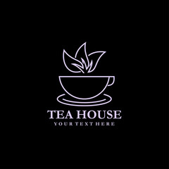Tea house monoline style logo template