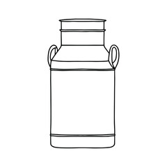 Metal milk jug with two handles. Linear, vector realistic illustration.
