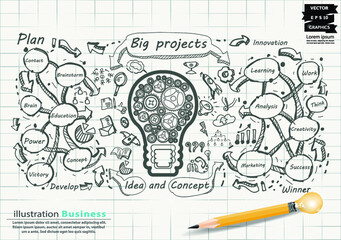 Illustration business.design modern  idea and concept think creativity. for brainstorm,Social network,success,plan,think,search,analyze,communicate, futuristic idea innovation technology.