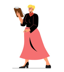 Business women collection. Blonde with book in hand. Entrepreneur develops, education and training. Financial literacy and economics, talented and successful investor. Cartoon flat vector illustration