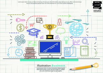 Illustration business.design modern  idea and concept think creativity. for brainstorm,Social network,success,plan,think,search,analyze,communicate, futuristic idea innovation technology.