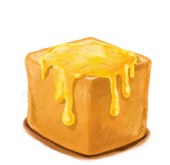 Honey toast heavy dessert bread butter syrup watercolor painting illustration