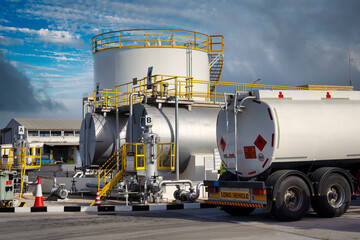 Equipment of the fuel terminal of the international airport. Jet A1 fuel transfer pumps, tanker and...