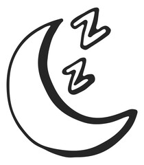 Night sleep doodle. Crescent with sleeping sound