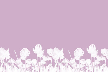 White silhouettes of flowers from below on a purple background. Seamless pattern.