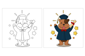 Hand drawn Cute Animal Graduation Coloring page