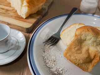 Sliced white bread.Healthy and tasty breakfast