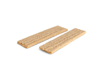 Crunchy rye crispbreads isolated on white background.