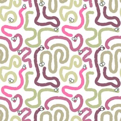 Cartoon seamless worms pattern for kids and gifts and wrapping paper and clothes and fabrics and notebooks