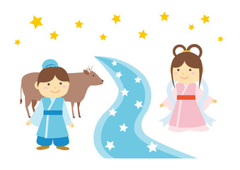 七夕イラスト_天の川_牛あり