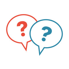 Outline question mark in speech bubble, isolated on white background