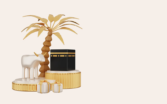 3d illustration of golden eid al adha with kabah
