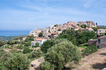 Fototapeta na wymiar Vue sur le village de Pinia, beau village perché de Balagne, Corse
