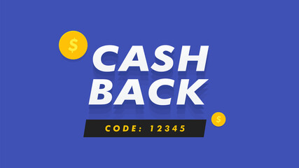 Vector cash back sign isolated on blue background. Cashback or money refund label banner