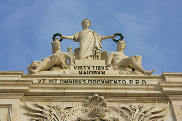 Fragment of famous Triumphal Augusta Arch at Praca do Comercio (Commerce Square) in Lisbon