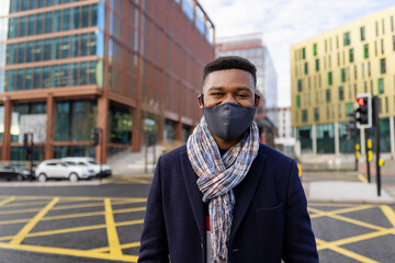 Portrait of Man Wearing Face Mask in City Centre