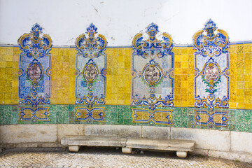 Panel of colorful azulejos in Portugal	
