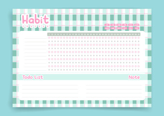 Cute habit tracker. Monthly planner. Monthly planner habit tracker blank template. Vector illustration. Minimal style. Clean style. Daily to do.