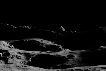 Moon surface scene. Dark background moonscape.