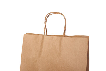 Top of paper brown bag with close-up pens, insulated on white background