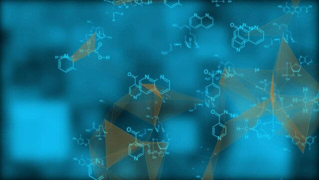 Blue futuristic chemical structural formulas Health care and science Medical innovation loop background design. Geometric abstract background with hexagons. Medicine, science and technology.