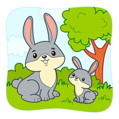 Cute Rabbit cartoon. Rabbit clipart vector. Nature background