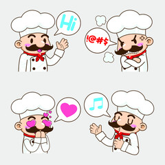 cute little chef sticker mascot vector illustration, chef vector set