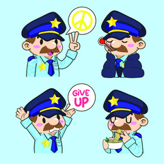cute policeman sticker mascot vector illustration, po;ice vector set