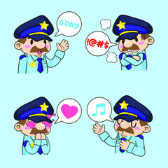 cute policeman sticker mascot vector illustration, po;ice vector set