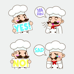 Obraz premium cute little chef sticker mascot vector illustration, chef vector set