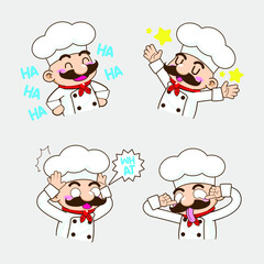 cute little chef sticker mascot vector illustration, chef vector set