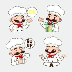 cute little chef sticker mascot vector illustration, chef vector set