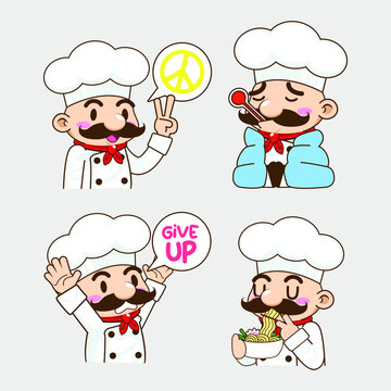 cute little chef sticker mascot vector illustration, chef vector set