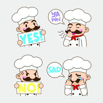 cute little chef sticker mascot vector illustration, chef vector set