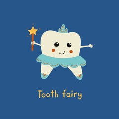 Cute kawaii tooth fairy. Doodle vector illustration