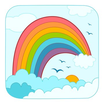 Cute Rainbow cartoon. Rainbow clipart vector. Nature background