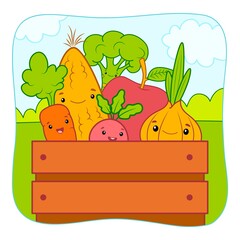 Cute Vegetables cartoon. Vegetables clipart vector. Nature background
