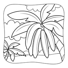 Bananas black and white. Coloring book or Coloring page for kids. Nature background
