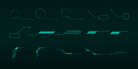 Futuristic HUD, FUI, Virtual Interface Elements. Callouts titles and frame in Sci- Fi style