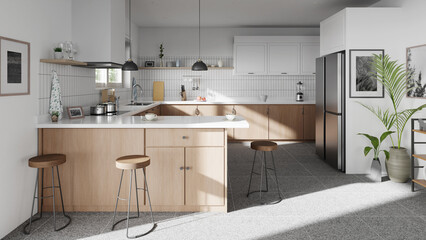 white color style modern kitchen interior, 3d rendering