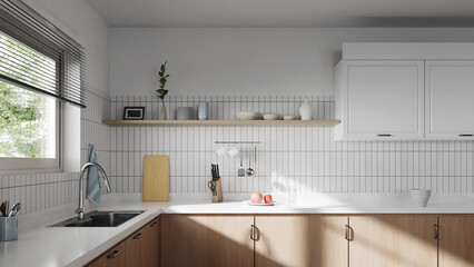white color style modern kitchen interior, 3d rendering