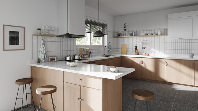 white color style modern kitchen interior, 3d rendering
