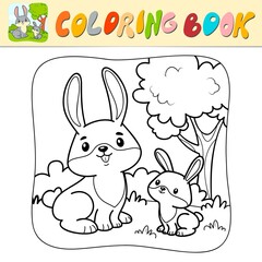 Coloring book or Coloring page for kids. Rabbit black and white vector. Nature background