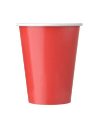 Front view of red disposable paper cup