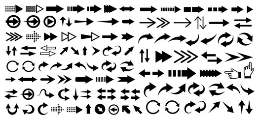 Big set arrows . Vector illustration. Set different arrows or web design. Arrow flat style isolated on white background
