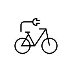 Bicycle or bike with electric plug icon. Ecological transport concept. Trendy flat isolated symbol sign for: illustration, outline, logo, mobile, app, design, web, dev, ui, ux, gui. Vector EPS 10