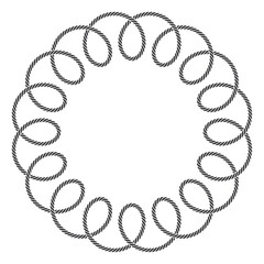 Vector circle of black lines created from twisted rope. Isolated on white background.