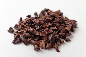 cacao nibs on a white background